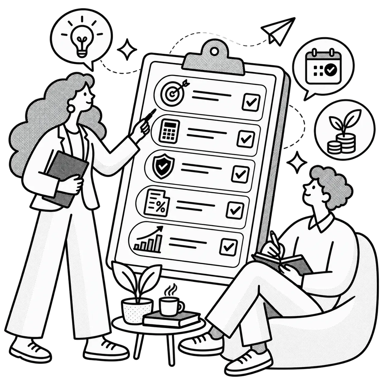 Illustration of a financial wellness planner