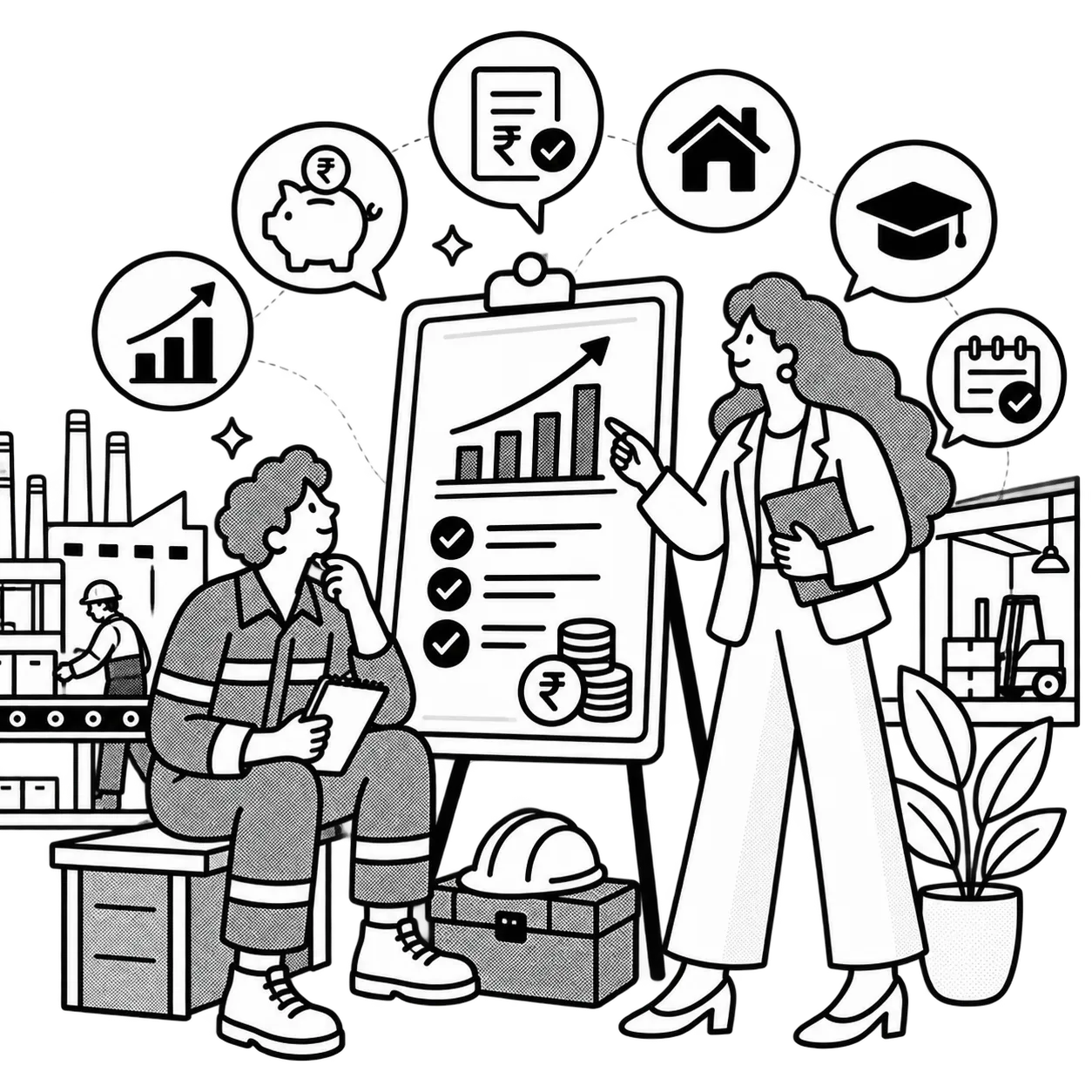 Illustration of financial literacy for manufacturing employees