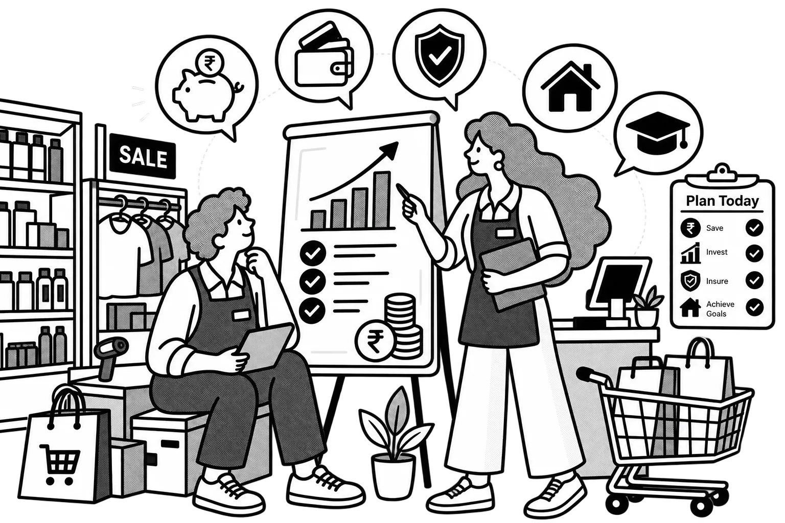 Illustration of financial literacy for retail employees