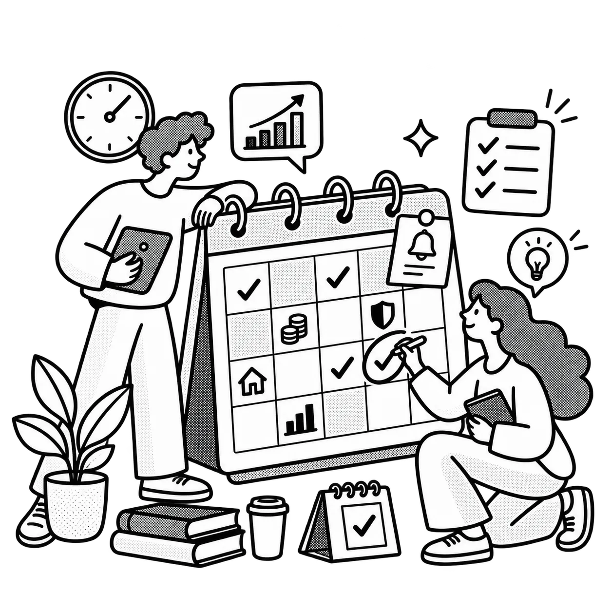 Illustration of a financial wellness year calendar