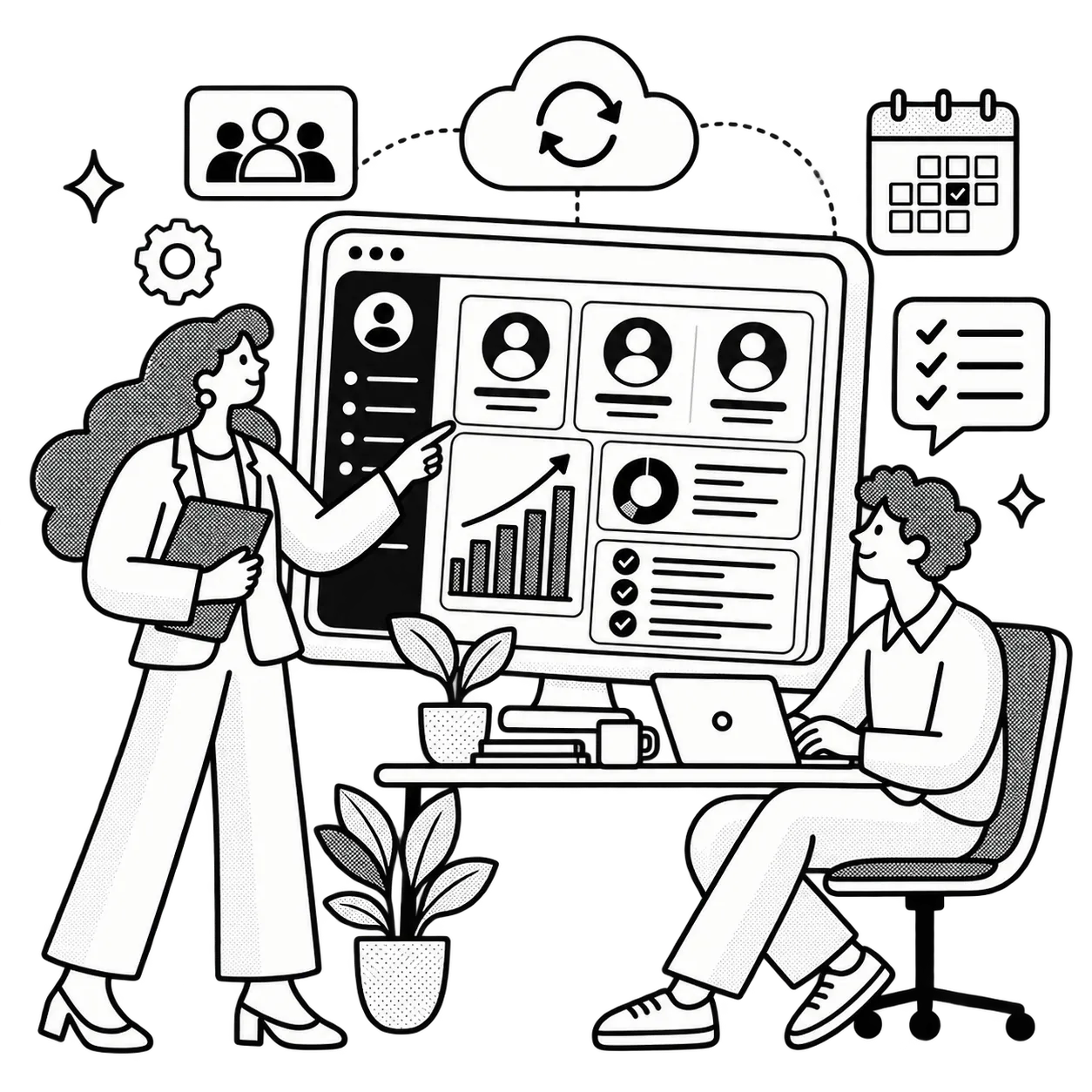 Illustration of workplace HRMS and financial wellness